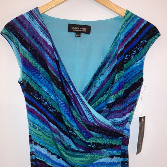 Black Label by Evan-Picone Crossover Stretchy Blue/Green Dress sz 2 NWT - Picture 5 of 7